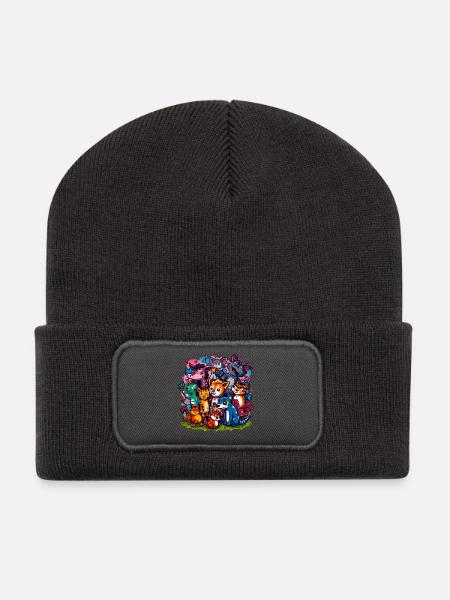 Cartoonfarben der Tiergruppe - Recycelte Patch Beanie - Dunkelgrau