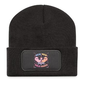 Armdrücken – Echte Männer halten Händchen - Recycelte Patch Beanie - Dunkelgrau - Vorne