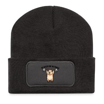 Capybara Gym Lustiges Workout Tierdesign - Recycelte Patch Beanie - Dunkelgrau - Vorne