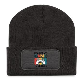 Ich unterbrach mein Spiel, um hier zu sein - Recycelte Patch Beanie - Dunkelgrau - Vorne
