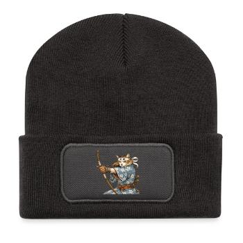 Kyudo Cat Archer – Japanese Zen Archery Art - Recycled Patch Beanie - dark grey - Front