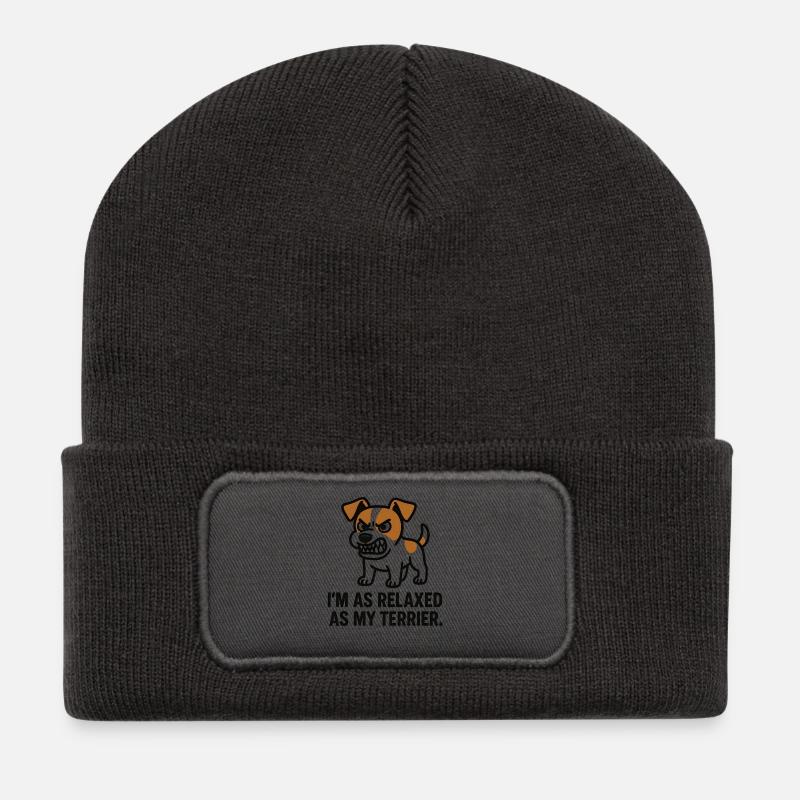 Entspannter Terrier Spruch - Recycelte Patch Beanie - Dunkelgrau