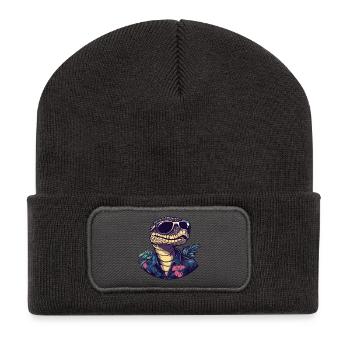 Schlange Kobra Comic Urlaub - Recycelte Patch Beanie - Dunkelgrau - Vorne