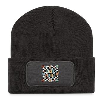 Boy Mama Blumen Muster Mutter Schwangerschaft - Recycelte Patch Beanie - Dunkelgrau - Vorne