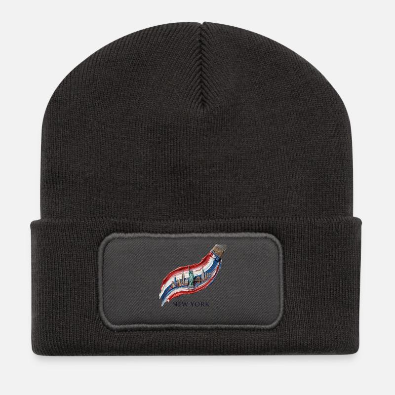 New York Color River Skyline - Recycled Patch Beanie - dark grey