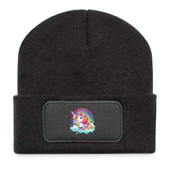 Regenbogen‑Unicorn Feierglanz - Recycelte Patch Beanie - Dunkelgrau - Vorne