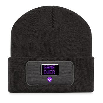Game Over Totenkopf Pixel Art - Recycelte Patch Beanie - Dunkelgrau - Vorne
