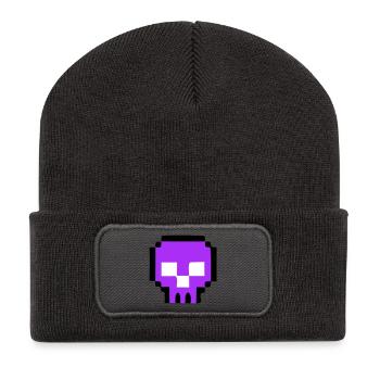 Pixel Totenkopf Game Over - Recycelte Patch Beanie - Dunkelgrau - Vorne