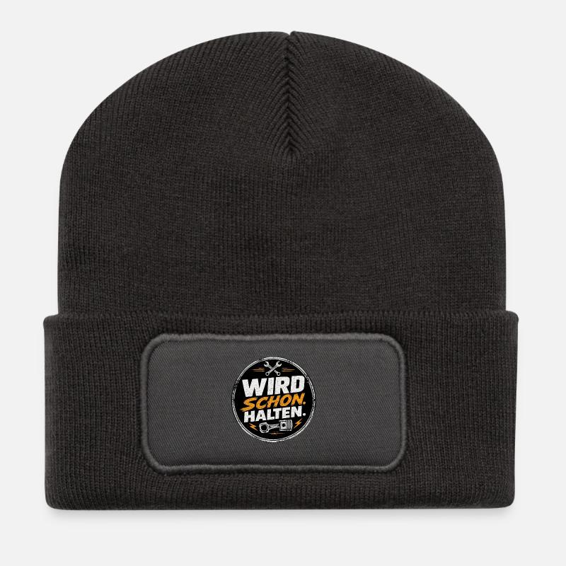 Wird Schon Halten Mechaniker - Recycelte Patch Beanie - Dunkelgrau