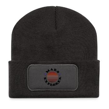 Planète Mars Coucher du soleil avec des fusées - Beanie recyclé à patch - charbon - Devant