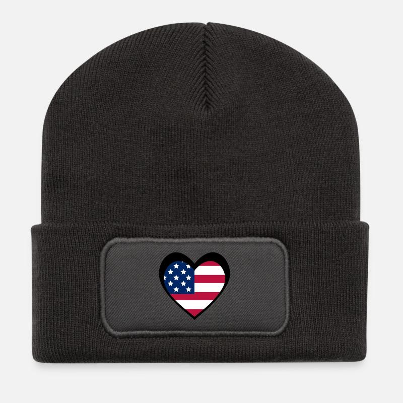 Black American Flag Heart – Bold USA Pride - Recycelte Patch Beanie - Dunkelgrau