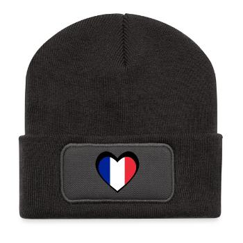 Cœur Drapeau Français Noir  - Beanie recyclé à patch - charbon - Devant