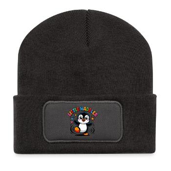 Kleiner Waddler | Süßer Pinguin — Roarlings 🐧 - Recycelte Patch Beanie - Dunkelgrau - Vorne