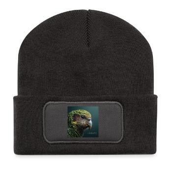 Kakapo – Perroquet vert rare - Beanie recyclé à patch - charbon - Devant