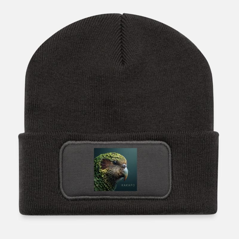 Kakapo – Perroquet vert rare - Beanie recyclé à patch - charbon