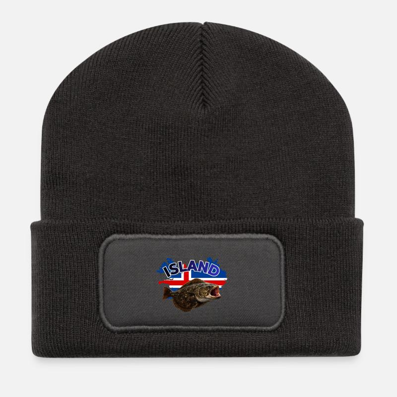Halibut Fishing Iceland - Recycled Patch Beanie - dark grey