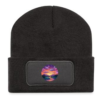 Sonnenuntergang am Flussufer - Recycelte Patch Beanie - Dunkelgrau - Vorne