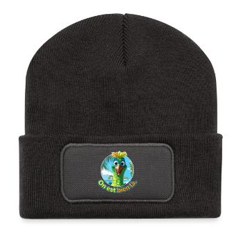 Oiseau cartoon estival humour soleil - Beanie recyclé à patch - charbon - Devant