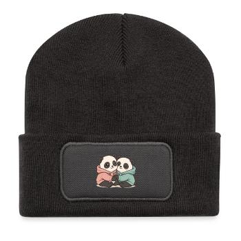 Kuschelnde Pandas: Kawaii Pastell Grafik - Recycelte Patch Beanie - Dunkelgrau - Vorne