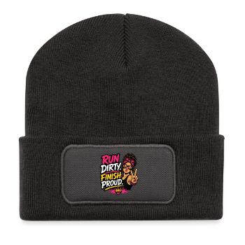 Run Dirty Finish Proud Runner Girl Design - Recycelte Patch Beanie - Dunkelgrau - Vorne