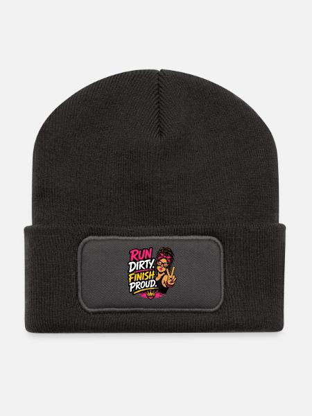Run Dirty Finish Proud Runner Girl Design - Recycelte Patch Beanie - Dunkelgrau