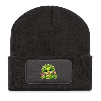 Süßer Triceratops – Kleiner Baby Dinosaurier - Recycelte Patch Beanie - Dunkelgrau - Vorne