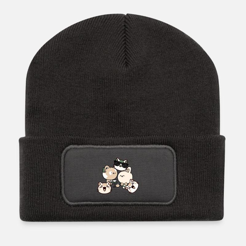 Kawaii Coffee Break: Cat with Hearing Aid - Recycled Patch Beanie - dark grey