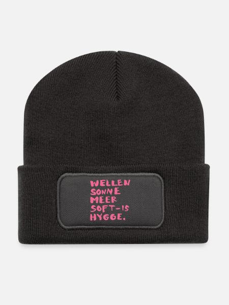 hygge words pink - Recycelte Patch Beanie - Dunkelgrau