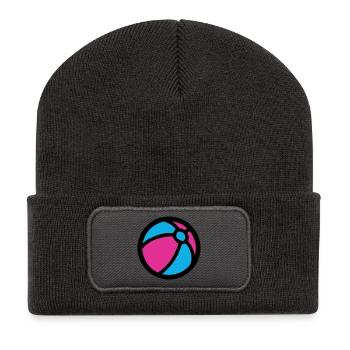 Wasserball Strand Sommer Icon - Recycelte Patch Beanie - Dunkelgrau - Vorne