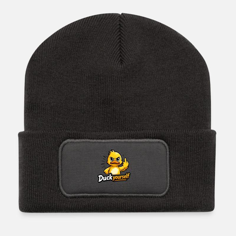 Canard coquin avec de l’attitude - Beanie recyclé à patch - charbon