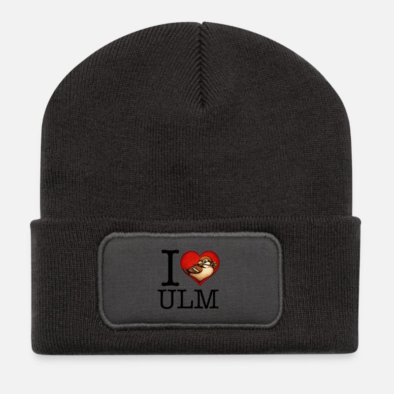 Ulm Motiv 6 Ulmer Spatz I Love Ulm Design - Recycelte Patch Beanie - Dunkelgrau