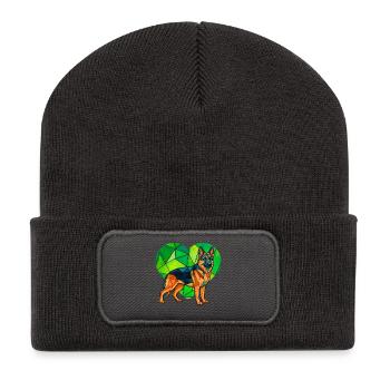 Cubist German Shepherd Heart Geometric Pet Art - Recycled Patch Beanie - dark grey - Front