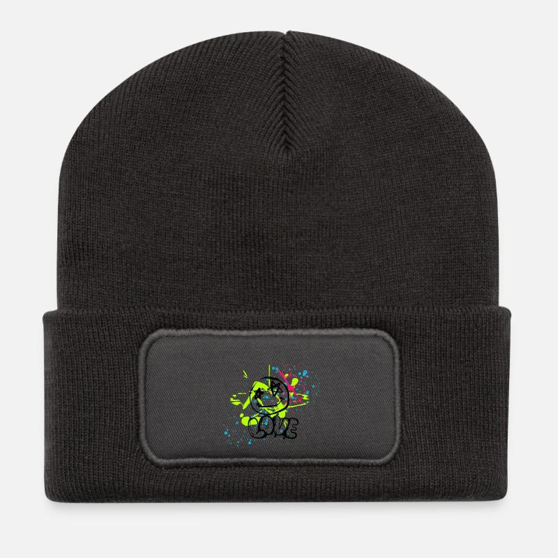 Neon Splatter Chaos - Recycelte Patch Beanie - Dunkelgrau