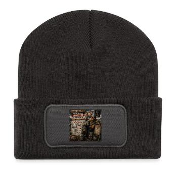 Wikinger Mut und Freiheit Motiv - Recycelte Patch Beanie - Dunkelgrau - Vorne
