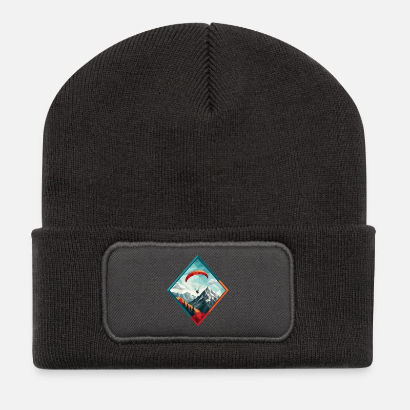 Paraglider over mountain landscape - Recycled Patch Beanie - dark grey