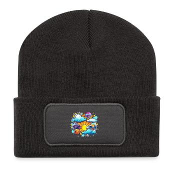 Sonnenfreuden im Wolkenkreis - Recycelte Patch Beanie - Dunkelgrau - Vorne