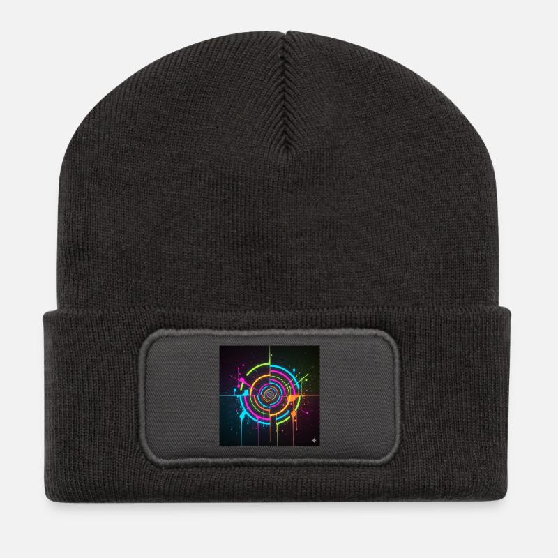 Éclaboussure de cercle néon - Beanie recyclé à patch - charbon