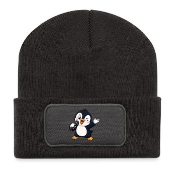 Süßer Pinguin Sänger Karaoke Musiker Lustiger - Recycelte Patch Beanie - Dunkelgrau - Vorne
