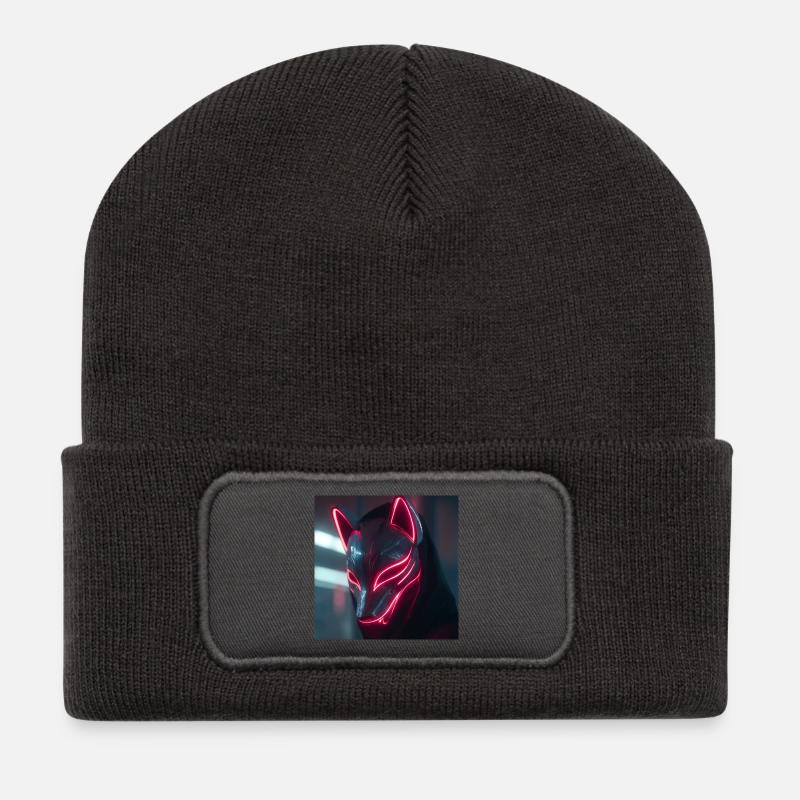 Neonfuchsmaske mit Leuchträndern - Recycelte Patch Beanie - Dunkelgrau