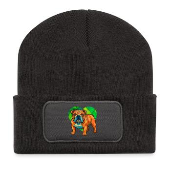 Art géométrique de cœur de bouledogue anglais cubiste - Beanie recyclé à patch - charbon - Devant
