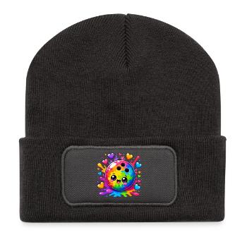 Colorful bowling ball with hearts - Recycled Patch Beanie - dark grey - Front