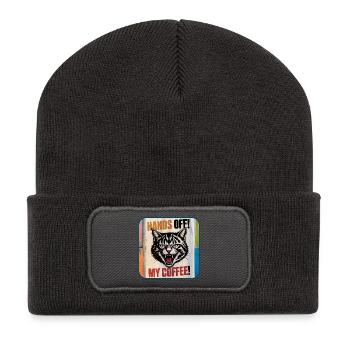 Mein Kaffee – wütende Katze - Recycelte Patch Beanie - Dunkelgrau - Vorne
