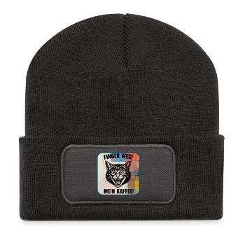 Finger Weg! Mein Kaffee Katzengraffiti - Recycelte Patch Beanie - Dunkelgrau - Vorne