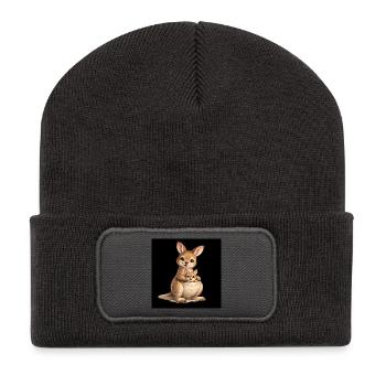 Mother kangaroo with her baby - Recycled Patch Beanie - dark grey - Front
