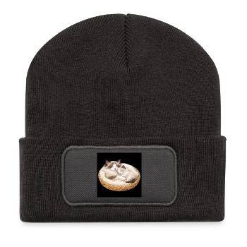 Mom cat and her kitten sleep together - Recycled Patch Beanie - dark grey - Front