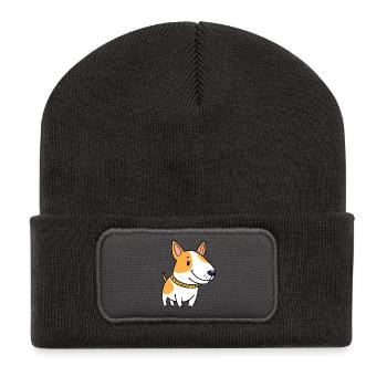 Terri ein Bullterrier-Welpe (Chibi-Comic) - Recycelte Patch Beanie - Dunkelgrau - Vorne
