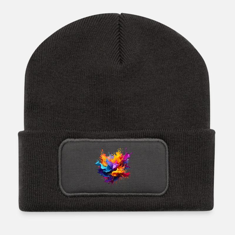 Paint Splash Explosion - Recycled Patch Beanie - dark grey