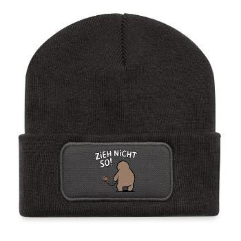 Zieh nicht so! Lustiges Faultier mit Schnecke - Recycelte Patch Beanie - Dunkelgrau - Vorne