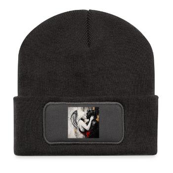 Licht trifft Schatten Liebespaar - Recycelte Patch Beanie - Dunkelgrau - Vorne