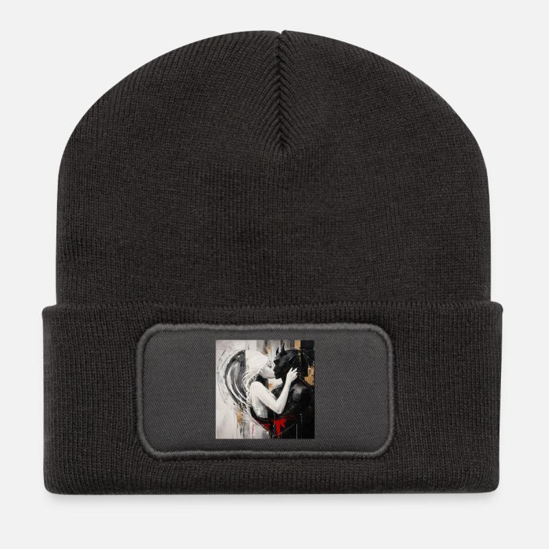 Licht trifft Schatten Liebespaar - Recycelte Patch Beanie - Dunkelgrau